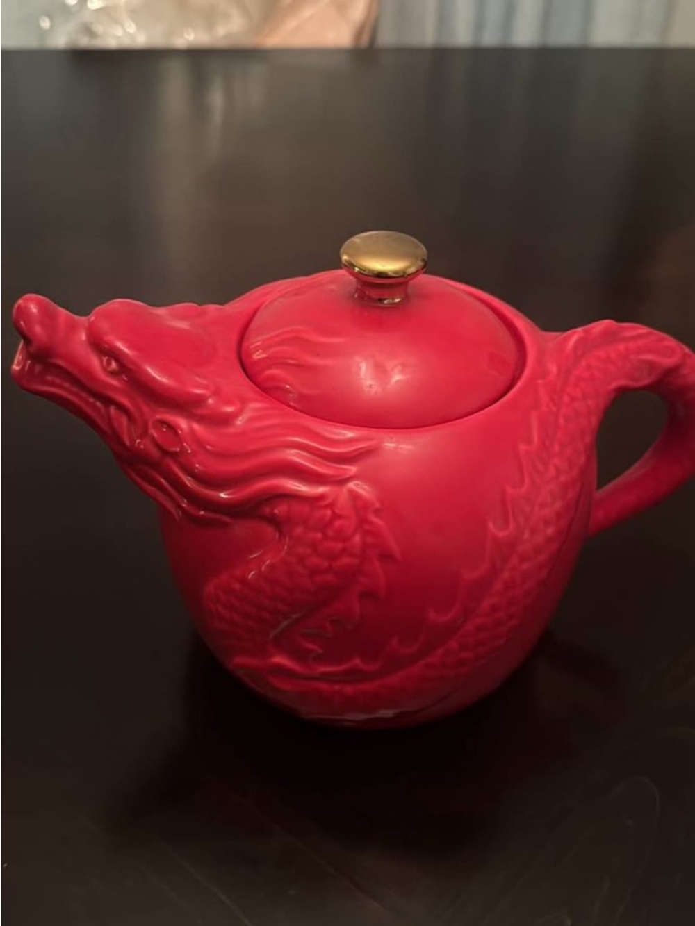 Red Dragon Ceramic Teapot with Gold Knob